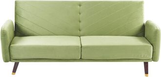 Beliani Beliani - Retro Velvet Fabric Sofa Bed 3 Seater Olive Green Convertible Reclining Senja