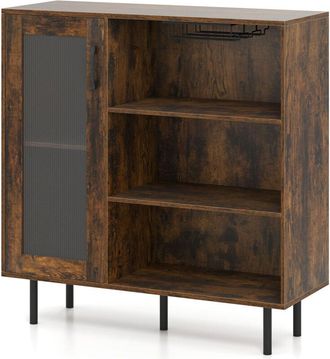 Costway Coffee Bar Cabinet Sideboard with Door & Adjustable Shelf-Brown