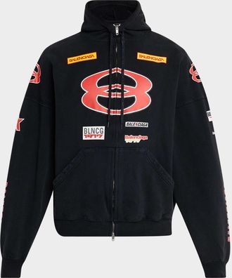 Balenciaga Mens Sponsor Logos Full-Zip Hoodie