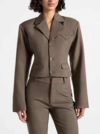 Mani&egrave;re De Voir Prisca Tailored Cropped Blazer in Taupe at Nordstrom, Size 10