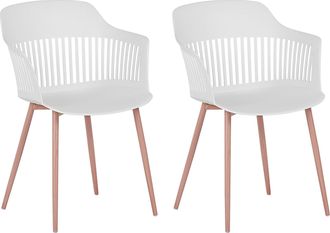 Beliani Beliani - Conjunto De 2 Sillas De Comedor De Material Sint&eacute;tico Blanco Con Patas De Metal Respaldo Abierto Estilo Moderno Bereca