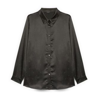 Fiorella Rubino Overhemden, Dames, Zwart, 2Xl, Satijn, Satijnen Blouse met Studs
