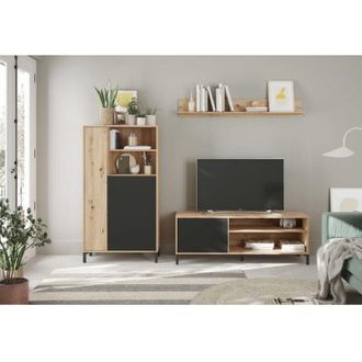 Forés Vitrina para salón 77x141x33 cm con 2 puertas roble nudos y gris antracita - Florencia