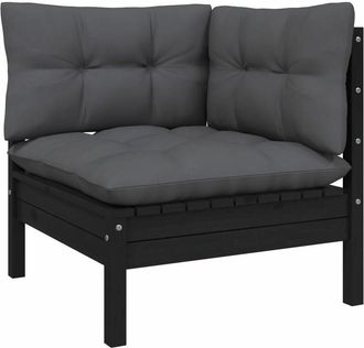 vidaXL Sofá de esquina de jardín y cojines madera maciza acacia negro Vidaxl