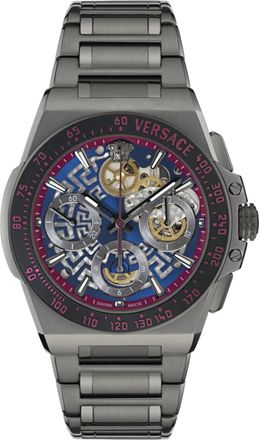Versace Greca Extreme Chrono Skeleton Mens Gun Watch VE0Y00225 - Dark Grey Stainless Steel - One Size