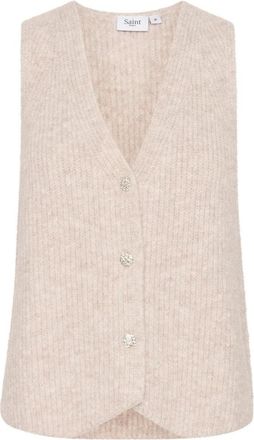 Saint Tropez Xenyasz Vest Strik - Dames - Bodywarmers - Grijs - 2XL - Wol - Jassen