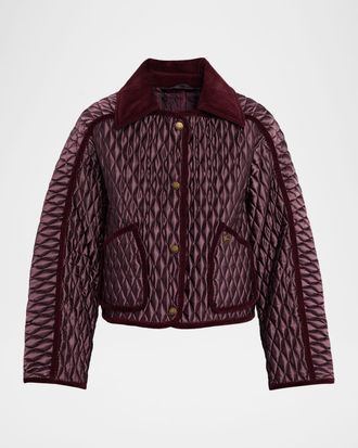 Burberry Floriston Corduroy-Trim Quilted Barn Jacket