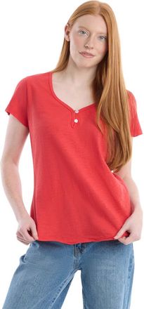 Wilt V-Neck Henley Short Sleeve Tee in Poinsettia at Nordstrom, Size X-Small