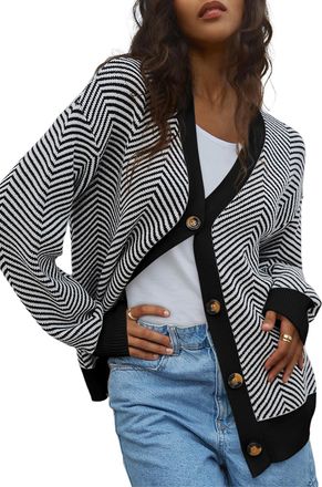 Dokotoo Womens Cardigans Long Sleeve Open Front Winter Knit Womens Cardigan Striped Color Block Casual Ladies Lightweight Knitted Outwear Coats Jacket Sweater