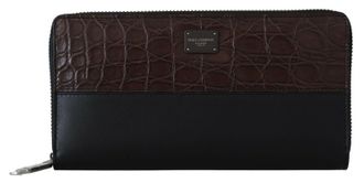 Dolce & Gabbana Black Zip Around Continental Clutch Exotic Leather Mens Wallet