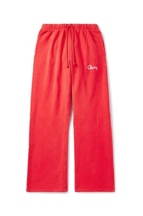 Cherry Los Angeles Straight-Leg Logo-Embroidered Cotton-Jersey Sweatpants