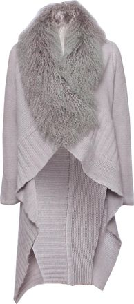 Blumarine Gray woolen cardigan with fur collar