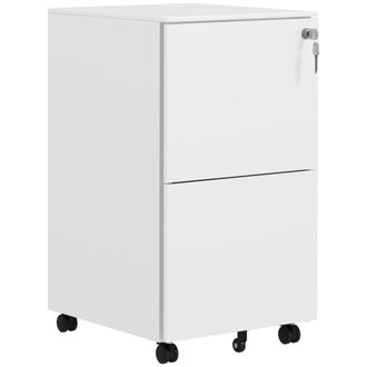 Vinsetto White 2-Drawer Vertical Filing Cabinet with Lock - Steel Mobile File Cabinet with Adjustable Hanging Bar for A4 - Legal and Letter Size | TJ