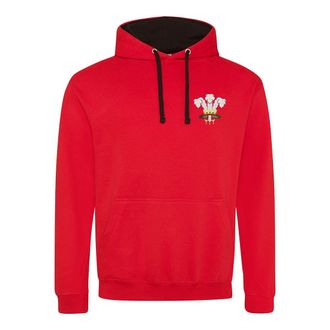 Generic Wales Cymru Rugby Retro Style Embroidered Two Tone Hooded Sweatshirt Hoodie Best Gift for Unisex Adults (Large, Red/Black)