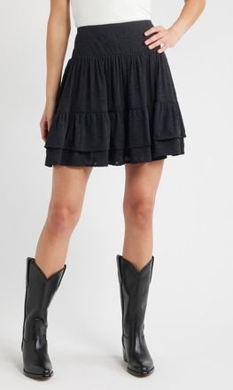 Treasure & Bond Floral Jacquard Tiered Miniskirt in Black at Nordstrom, Size Xx-Small