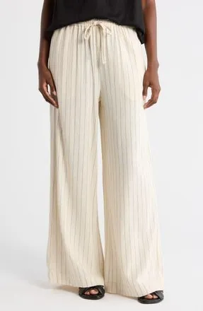 Max Studio Stripe Drawstring Pants in Natrual /Black Stripe at Nordstrom Rack, Size X-Large