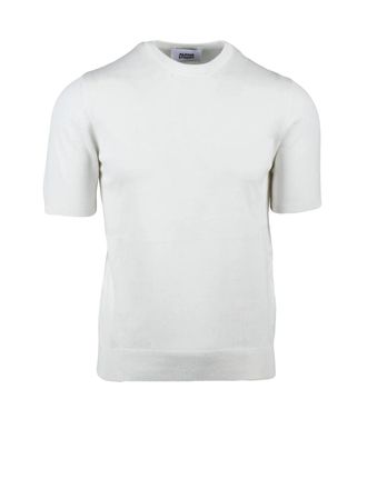 Alpha Studio White Cotton Crew Neck Knit Top