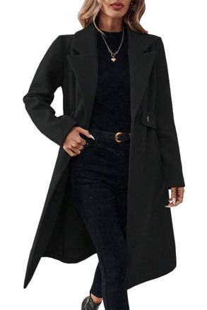 Generic Womens Spring and Autumn Retro Elegant Classic Lapel Business Casual Coat Fashion Trend Daily Party Mid-length Wool Blend Coat (Black,XL)