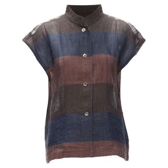 Issey Miyake checked patchwork linen shirt