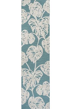 Jonathan Y Designs Tobago High-Low Two-Tone Monstera Leaf Indoor/Outdoor Area Rug in Blue/ivory at Nordstrom, Size 5Ft 0In X 8Ft 0In