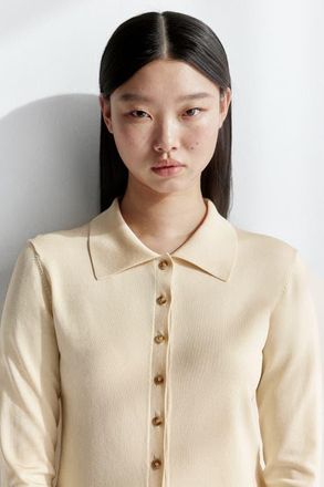 H&M Fine-knit button-front top in Light Beige at Nordstrom, Size X-Small