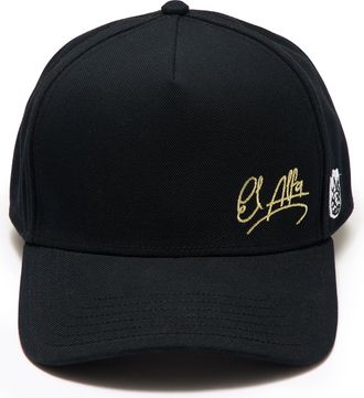 Cult of Individuality Cult x El Alfa Gold Signature 5 Panel A Frame Trucker Hat in Black