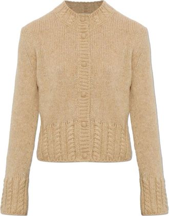 Moncler Cardigan met logopatch - Dames - Truien - Beige - Maat: S Wol