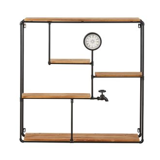Maisons du monde Estanter&iacute;a de hierro forjado negro y madera de pino con reloj