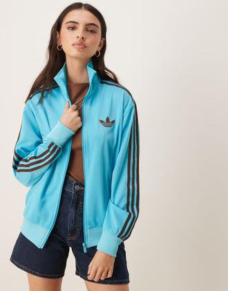 adidas Originals Firebird - Top della tuta largo blu e marrone
