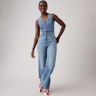 Levi's Denim Wide Leg Jumpsuit - Womens - 23 - Blue