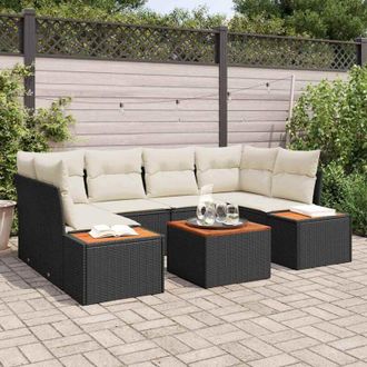 vidaXL Vidaxl - Conjunto De Sof&aacute; De Jard&iacute;n Con Coj&iacute;n 7 Pcs Negro Polirat&aacute;n