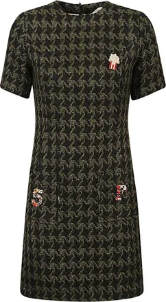 5 Progress Green Houndstooth Wool Blend Short Dress