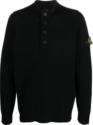 Stone Island Compass-patch buttoned-up jumper - men - Polyamide/Wool - S - Black