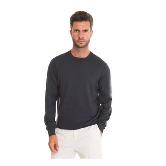 Fay Round-neck Knitwear, male, Black, Size: 4XL Stone Washed Slim Fit Wool Pullover