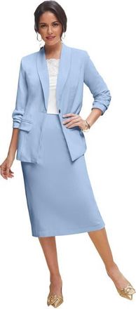 Jessica London 2-Piece Stretch Crepe Single-Breasted Skirt Suit in Azure Mist at Nordstrom, Size 20