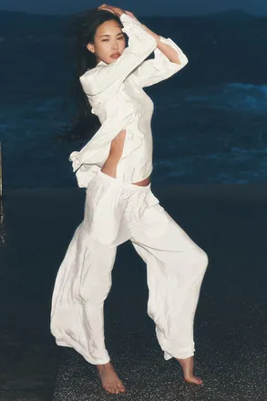 Alo | Semi-Sheer Golden Hour High-Waist Straight Leg Pants in Ivory, Size: Medium