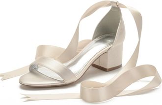 Miyoopark Comfortable Wedding Shoes for Women Block Low Heel Evening Sandals M535 Champagne UK 8.5