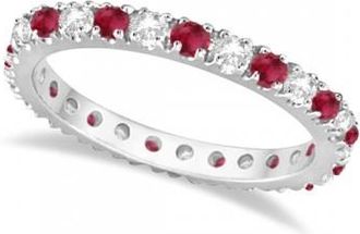 Allurez Diamond and Ruby Eternity Ring Stackable Band 14K White Gold (0.51ct)