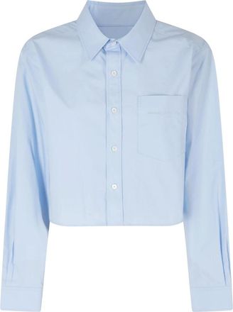 Alexander Wang Cropped Embroidered Logo Shirt - female - Alexander Wang - Shirts - Blue - S - Blouses & Shirts