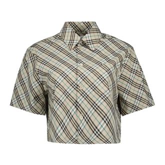 Burberry Overhemden, Dames, Veelkleurig, S, Katoen, Geruite Crop Shirt Lente-Zomer 2025