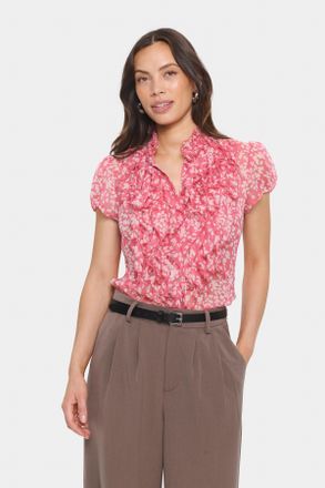 Saint Tropez R&uuml;schenbluse SAINT TROPEZ LiljaSZ Crinkle SS Shirt, Damen, Gr. L, fruit dove blooming, Web, Obermaterial: 100% Polyester, gebl&uuml;mt, regular fit normal,