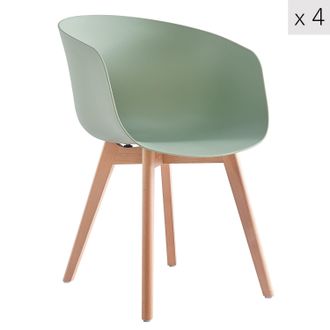 Nordlys Set of 4 Scandinavian Dining Chairs Wooden Legs in Green