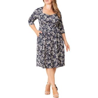 Kiyonna Royal Sweetheart Dress in Aegean Blue Florals at Nordstrom Rack, Size 3X