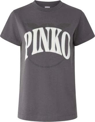 Pinko Logo and Birds T-shirt - women - Cotton - M - Grey