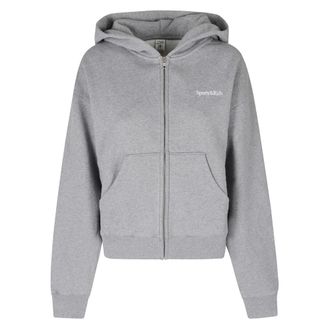 Sporty & Rich Serif Logo Geborduurde Zip Hoodie - Dames - Sweatshirts & Hoodies - Grijs - Maat: XS Katoen