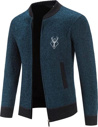 Generic Mens Chunky Knitted Sweater Cardigan Thick Knitted Zipper Pattern Cardigan Sweater Lightweight Knitted Drape Cape Autumn Winter Thick Sweater Outwear