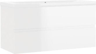 vidaXL Mueble con lavabo madera de ingeniería blanco brillo vidaXL