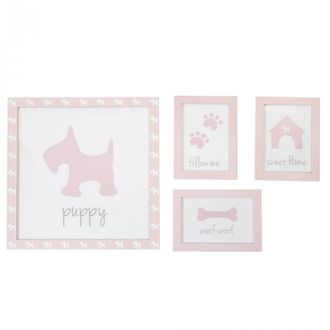 Muemue Cuadros set de 4 infantiles mdf rosa 22x16cm/38x40cm