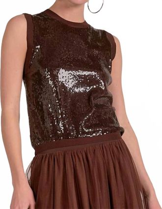 Elan Sparkle Sleeveless Tank Top In Dark Chocolate