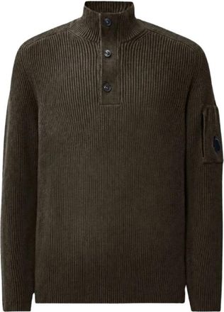 C.P. Company Full Rib Cotton Lens Half Button Sweater - Heren - Polos - Groen - XS - Katoen - Tops